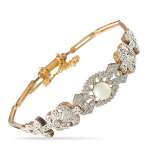14K Yellow Gold 0.30ct Diamond Pearl Bracelet