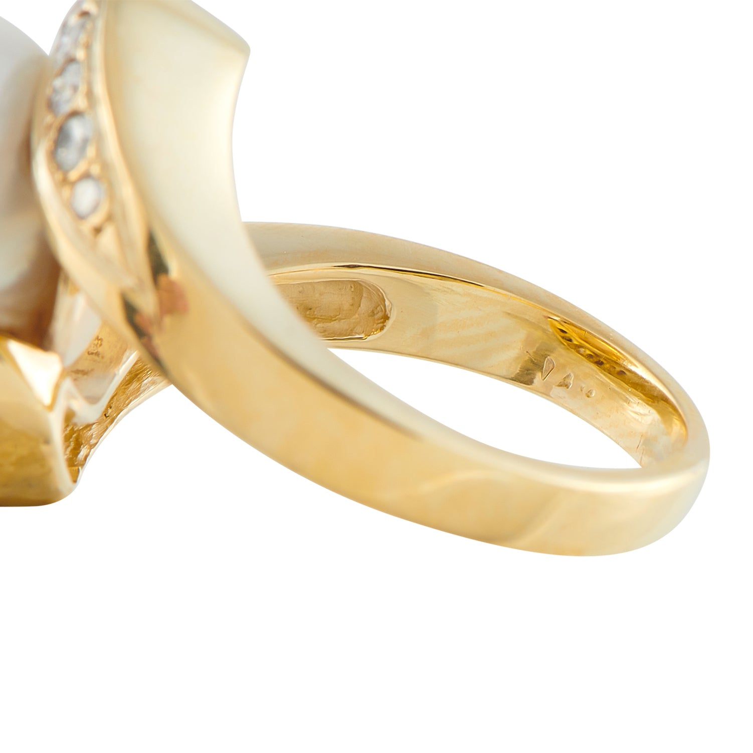 14K Yellow Gold 0.45ct Diamond and Pearl Ring