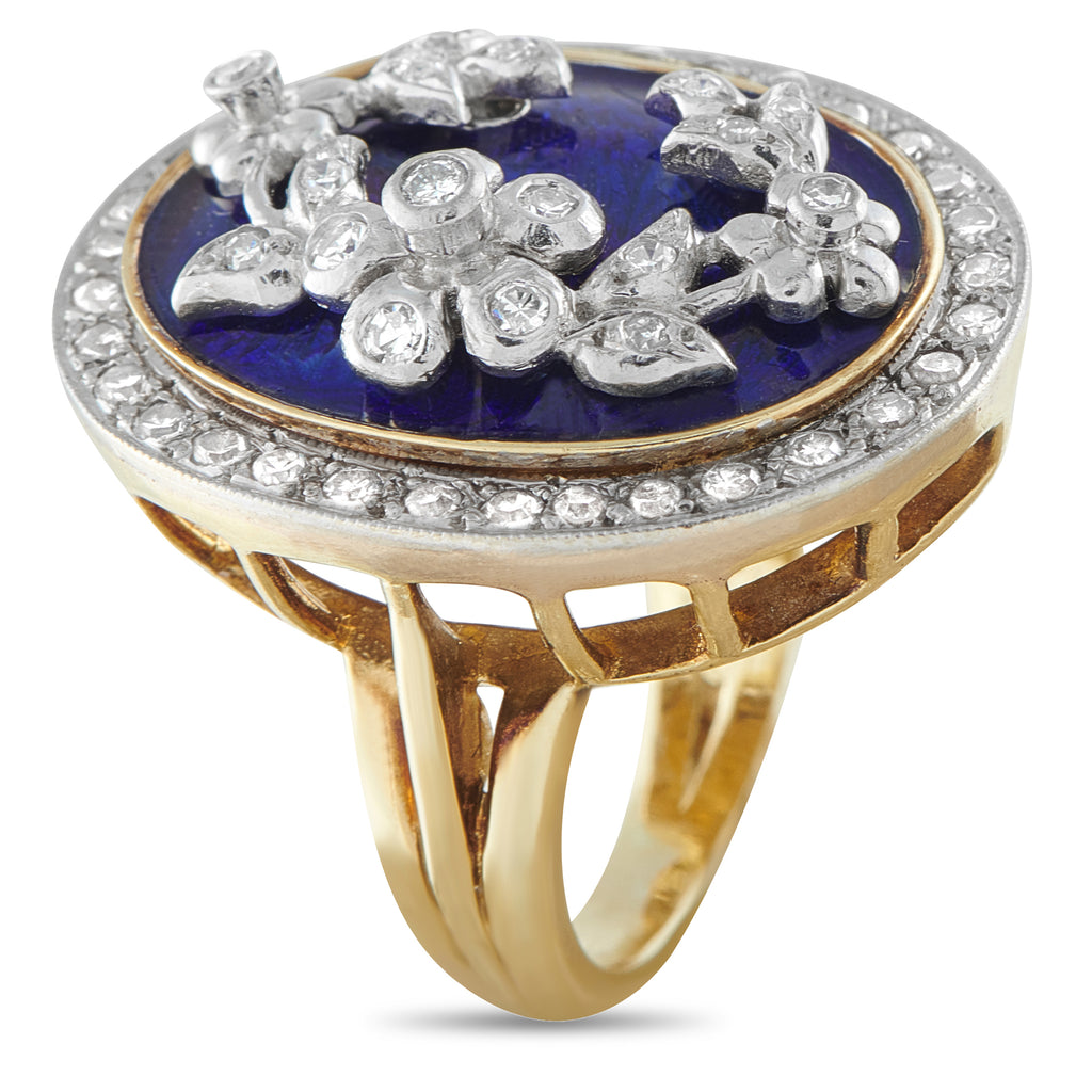14K Yellow Gold 0.45ct Diamond and Enamel Ring