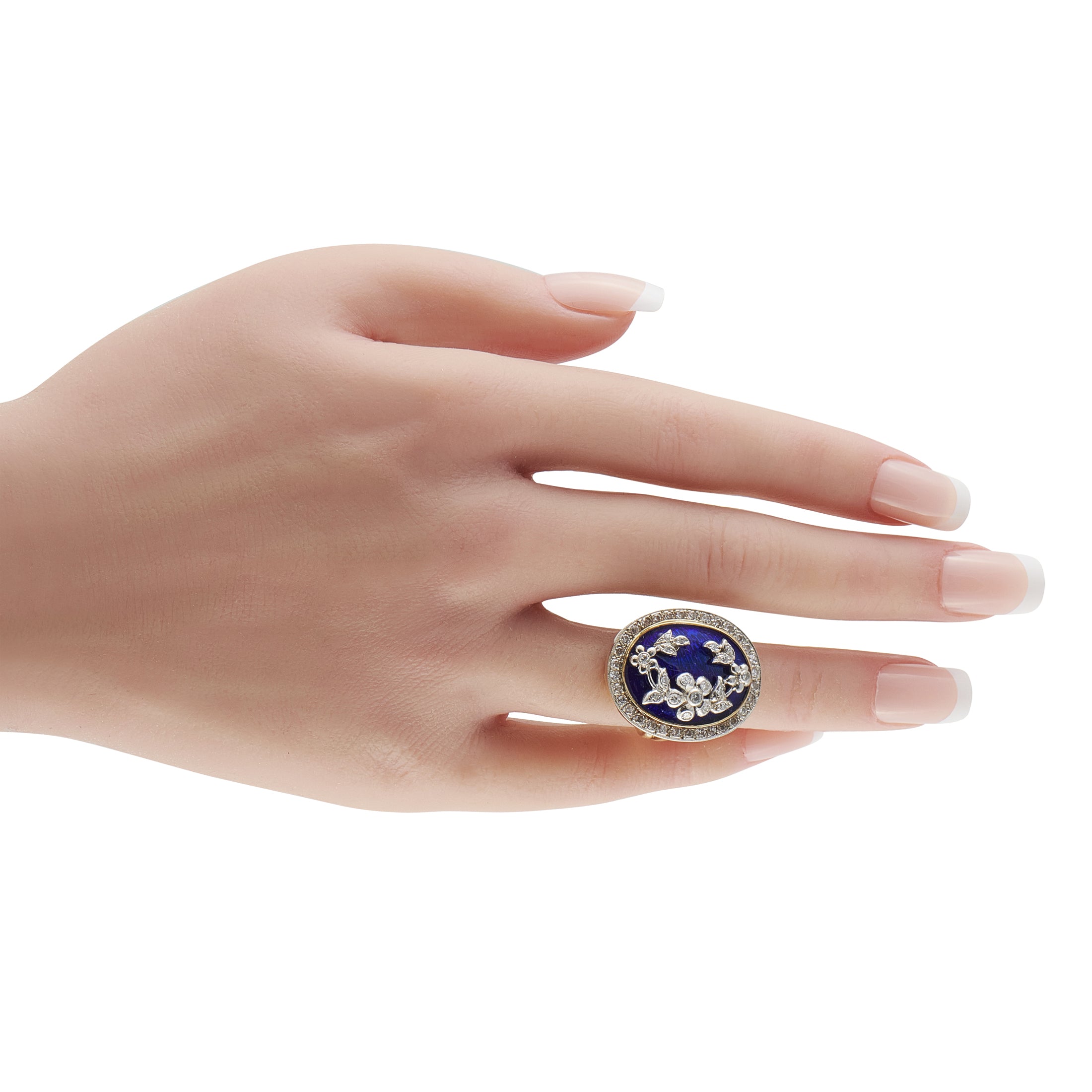 14K Yellow Gold 0.45ct Diamond and Enamel Ring