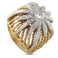 Vintage yellow gold and silver-tone dome ring with diamond flower top