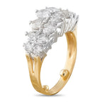 14K yellow gold diamond ring featuring a large round diamond cluster with prongs