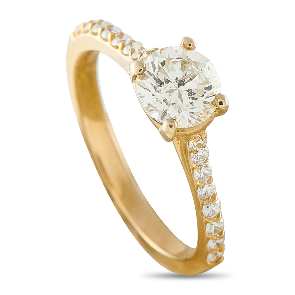 14k yellow gold diamond ring with oval center stone and round side diamonds