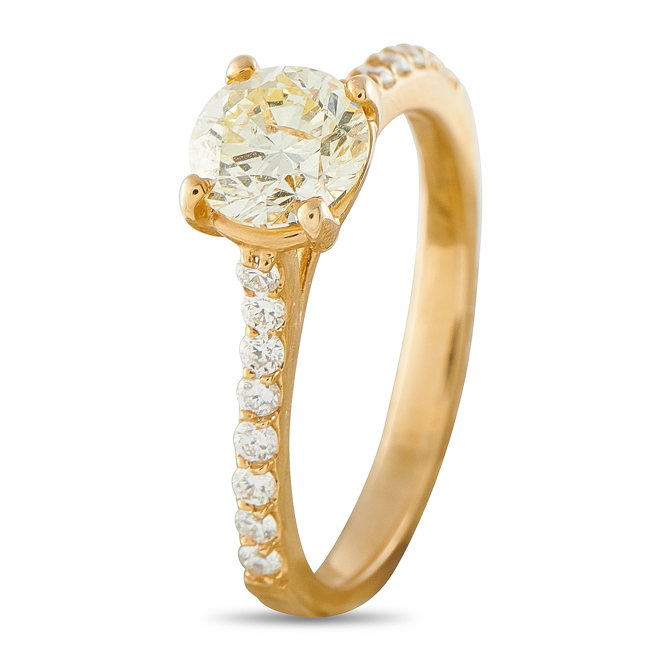 14k yellow gold diamond ring with oval center diamond and round side stones