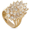 14K yellow gold diamond cluster cocktail ring with a floral multi-stone setting