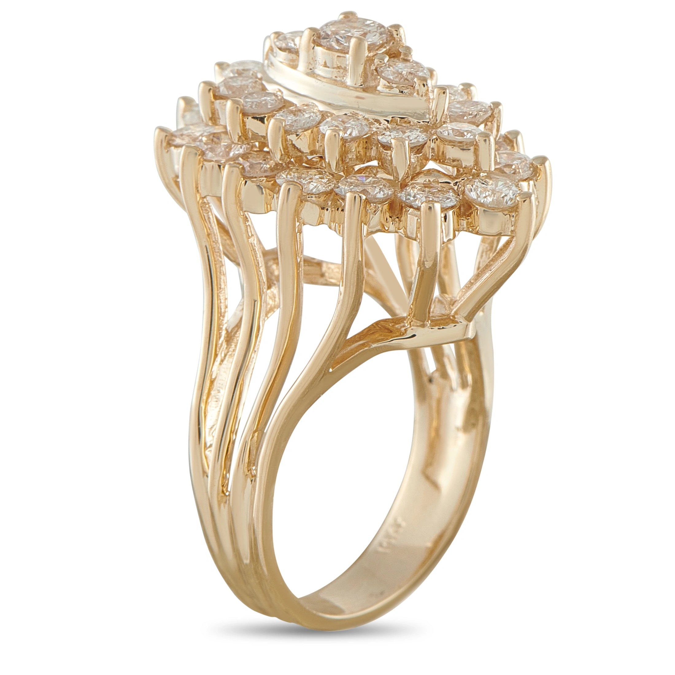 14K Yellow Gold 2.80ct Diamond Cluster Cocktail Ring