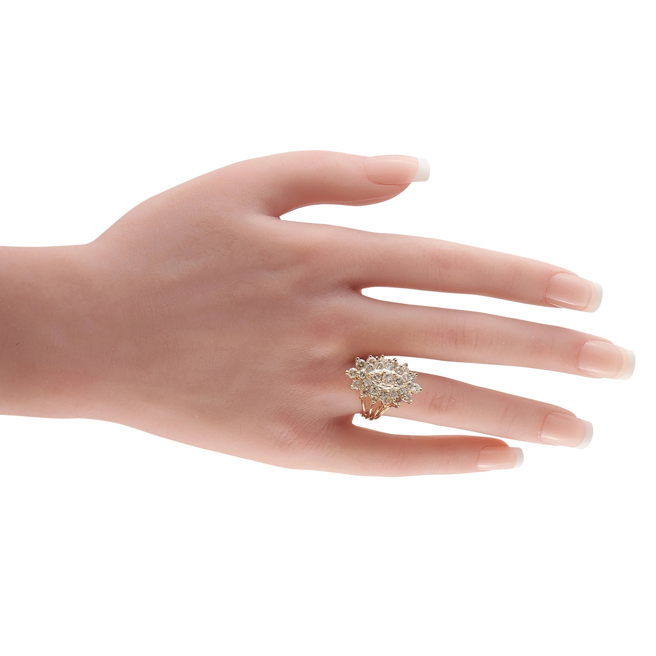 14K Yellow Gold 2.80ct Diamond Cluster Cocktail Ring