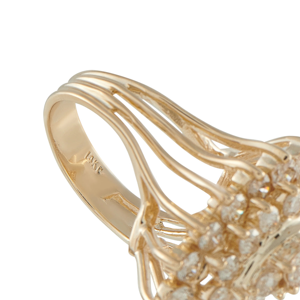 14K Yellow Gold 2.80ct Diamond Cluster Cocktail Ring