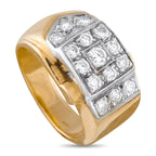 14K yellow gold ring with rectangular diamond cluster and split shank