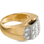 14K yellow gold ring with raised diamond-set panel on the side of the band