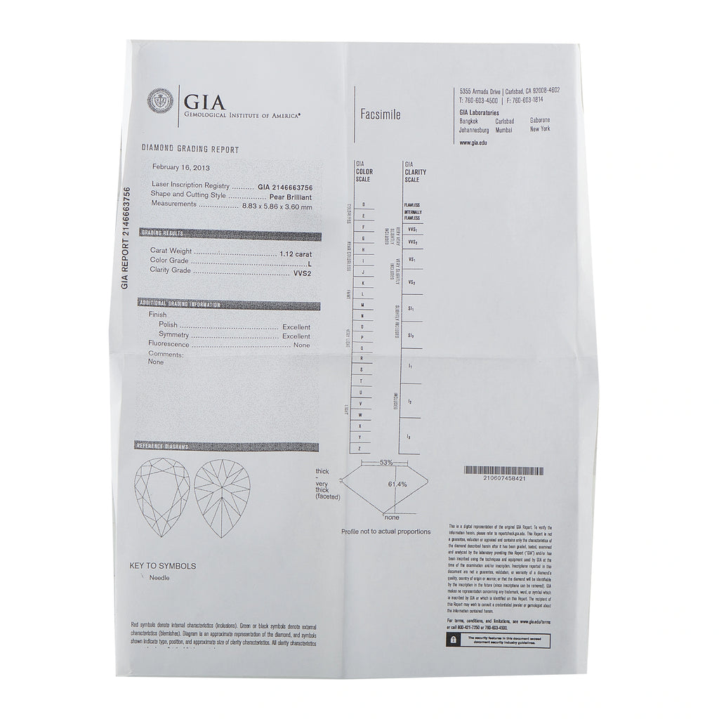 Diamond grading report certificate document for solitaire diamond