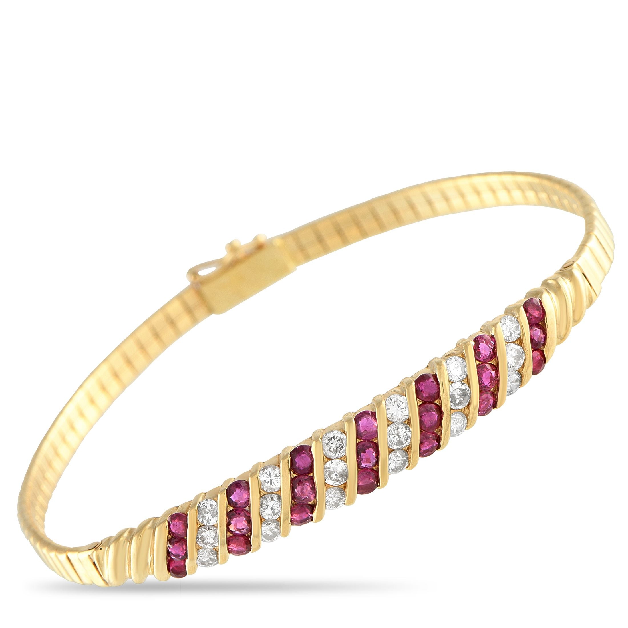 Exclusive 14K Yellow Gold 0.90ct Diamond and Ruby Bracelet MF07-090525 – A classic design makes this 14K Yellow Gold bracelet