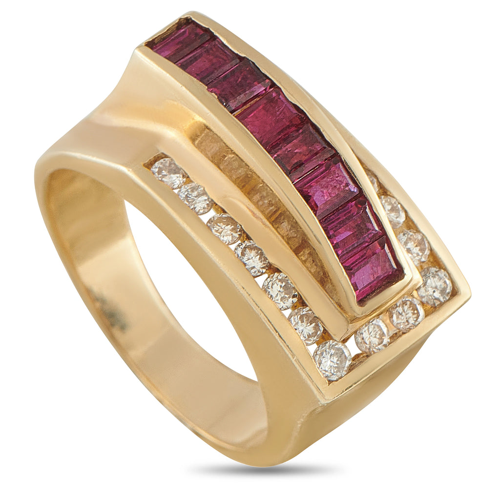 14K Yellow Gold 0.36ct Diamond and Ruby Ring