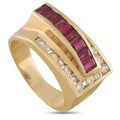 14k yellow gold ring with baguette ruby center and diamond accents