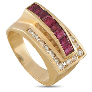 14K Yellow Gold 0.36ct Diamond and Ruby Ring
