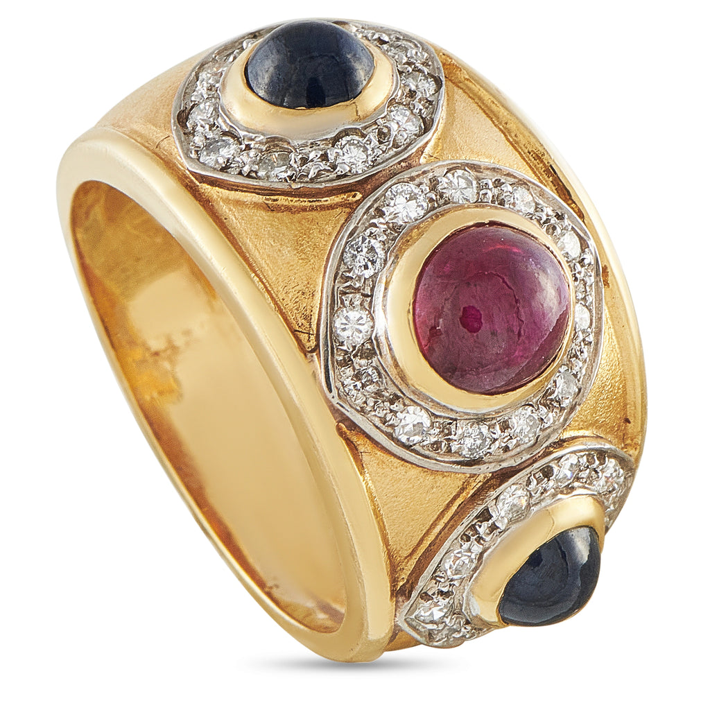 14K Yellow Gold 0.32ct Diamond, Ruby, and Sapphire Ring