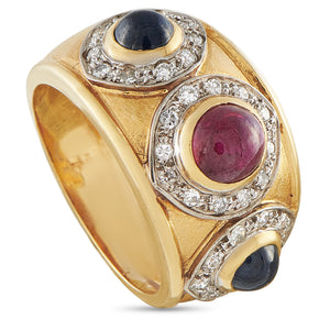 14K Yellow Gold 0.32ct Diamond, Ruby, and Sapphire Ring