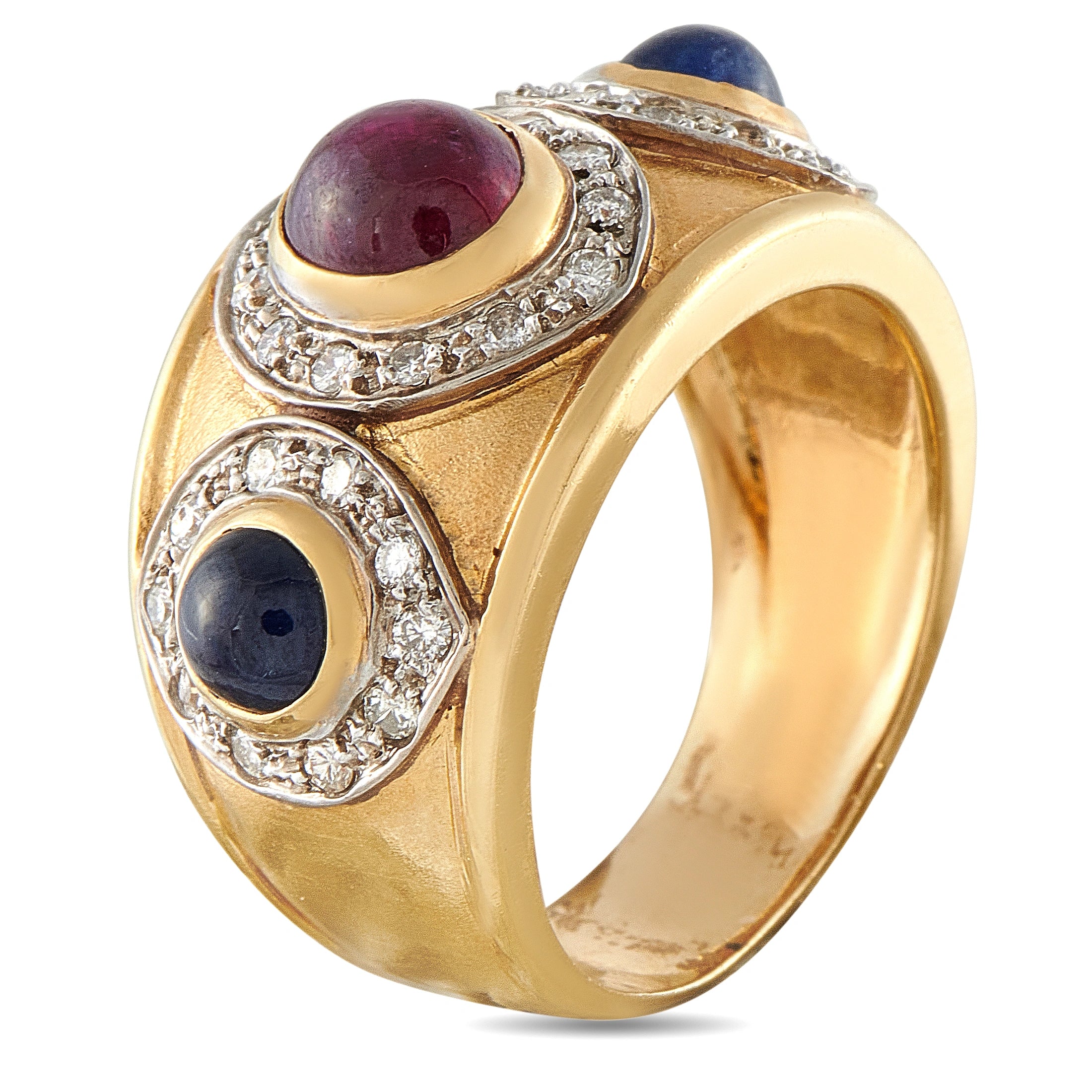 14K Yellow Gold 0.32ct Diamond, Ruby, and Sapphire Ring
