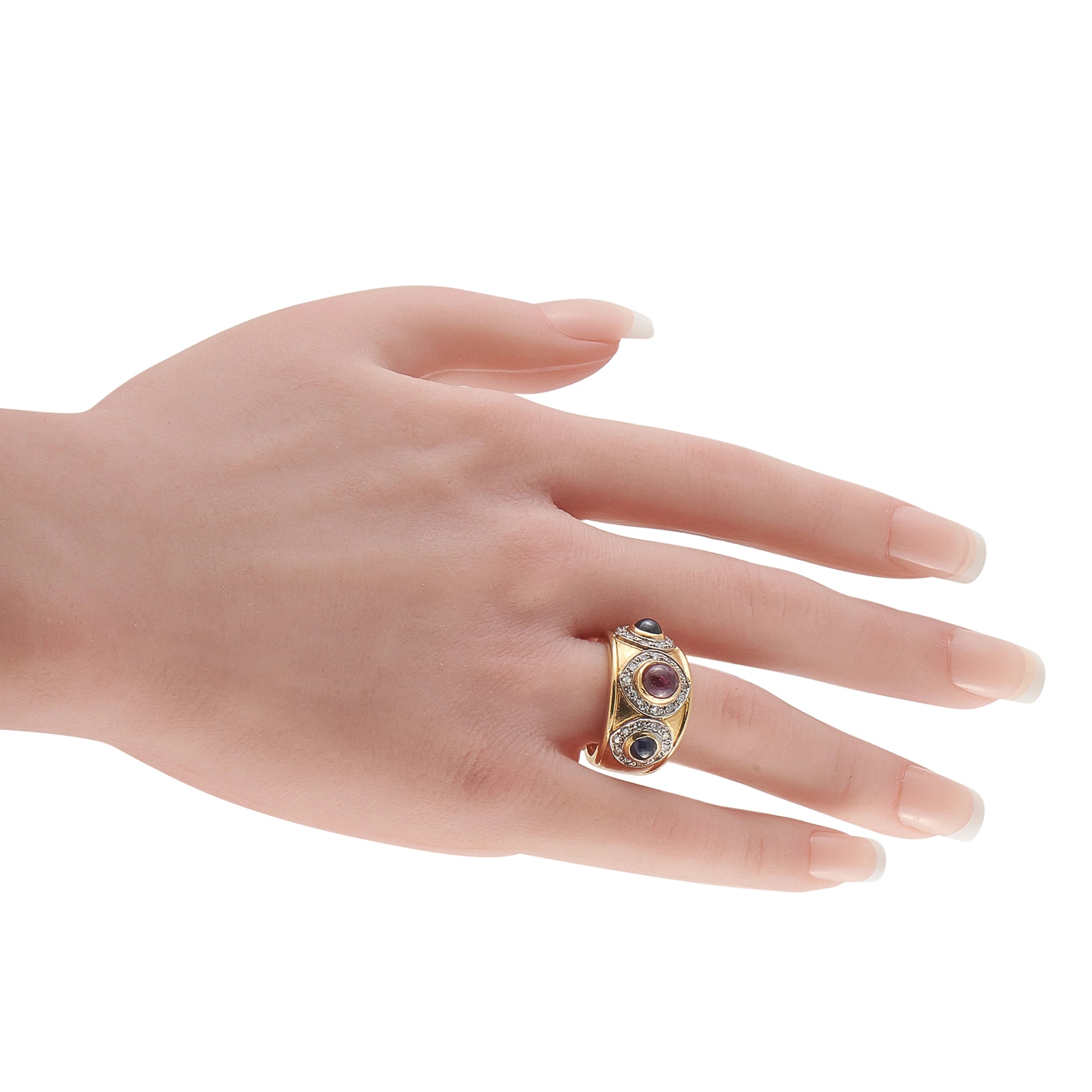 14K Yellow Gold 0.32ct Diamond, Ruby, and Sapphire Ring