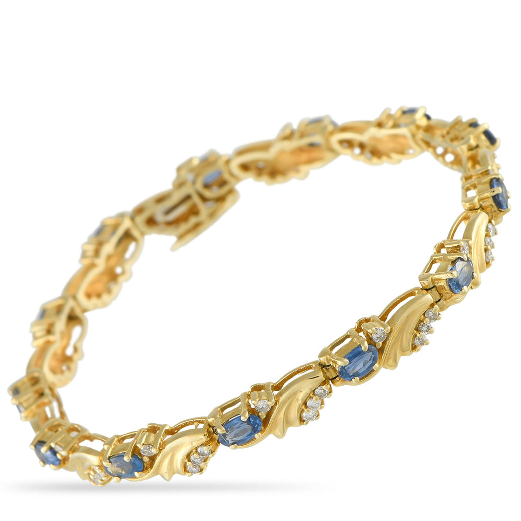 Exclusive 14K Yellow Gold 0.65ct Diamond and Sapphire Bracelet MF07-080825 – A classically elegant design makes this bracelet