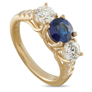14K Yellow Gold 1.25ct Diamond and Sapphire Ring