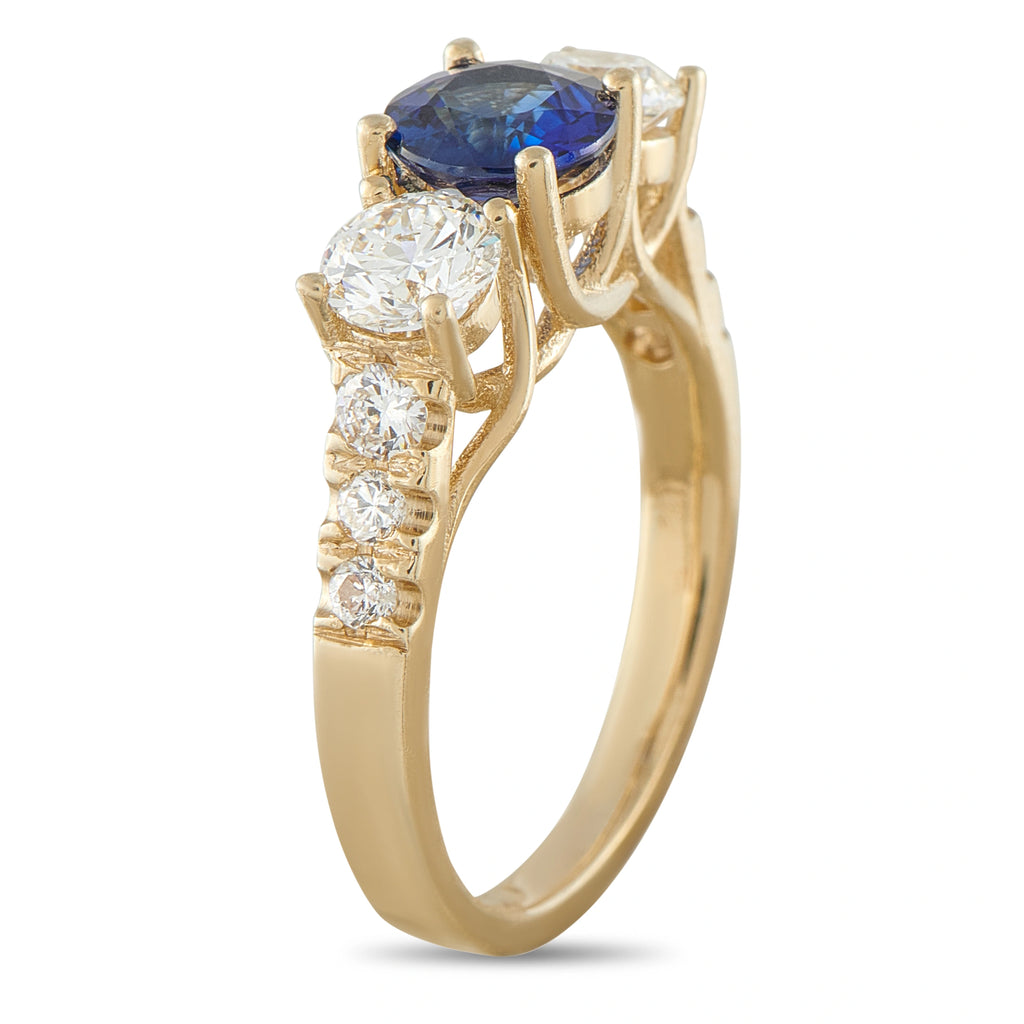 14K Yellow Gold 1.25ct Diamond and Sapphire Ring
