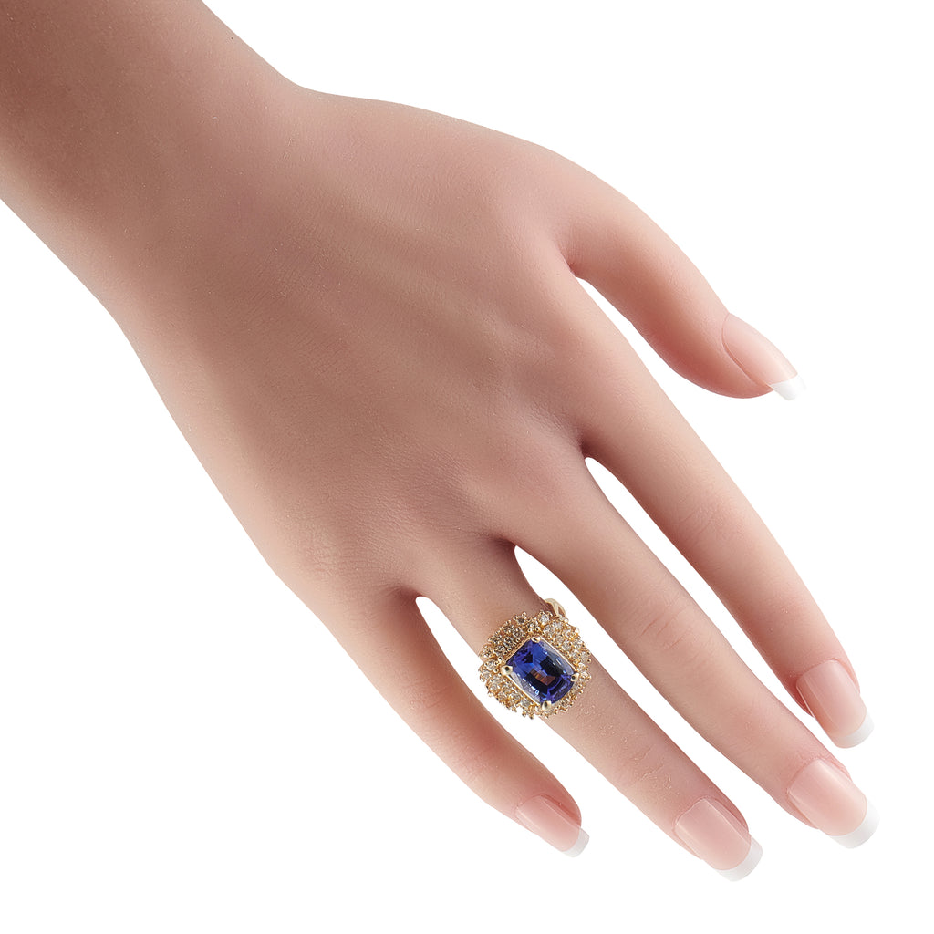 14K Yellow Gold 0.92ct Diamond and Tanzanite Ring