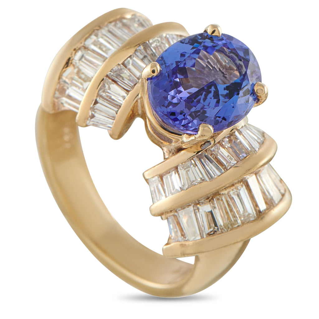 14K Yellow Gold 2.20ct Diamond and Tanzanite Cocktail Ring