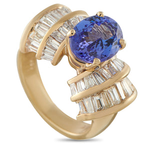 14K Yellow Gold 2.20ct Diamond and Tanzanite Cocktail Ring