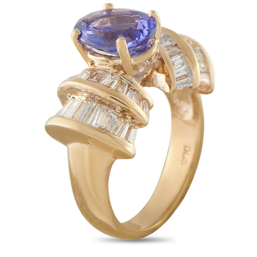 14K Yellow Gold 2.20ct Diamond and Tanzanite Cocktail Ring