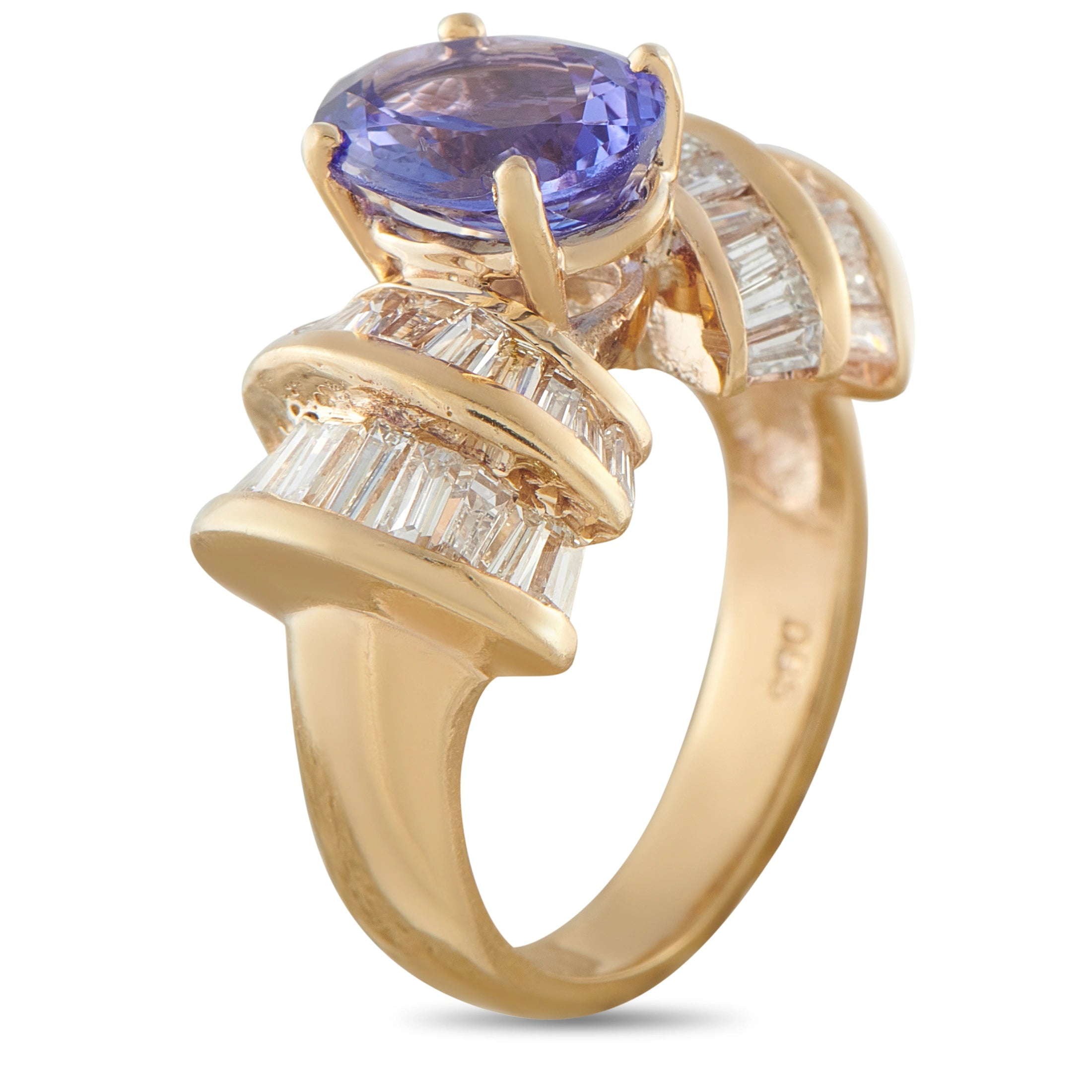 14K Yellow Gold 2.20ct Diamond and Tanzanite Cocktail Ring