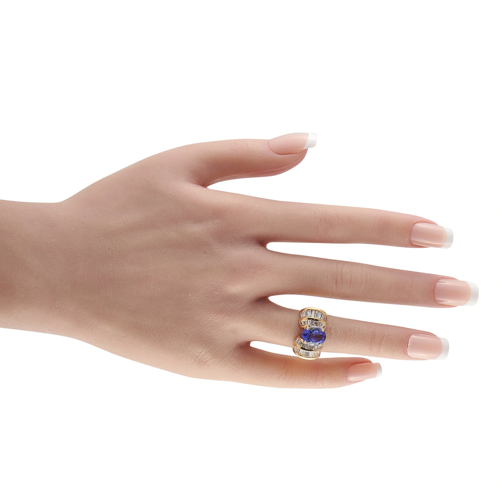 14K Yellow Gold 2.20ct Diamond and Tanzanite Cocktail Ring