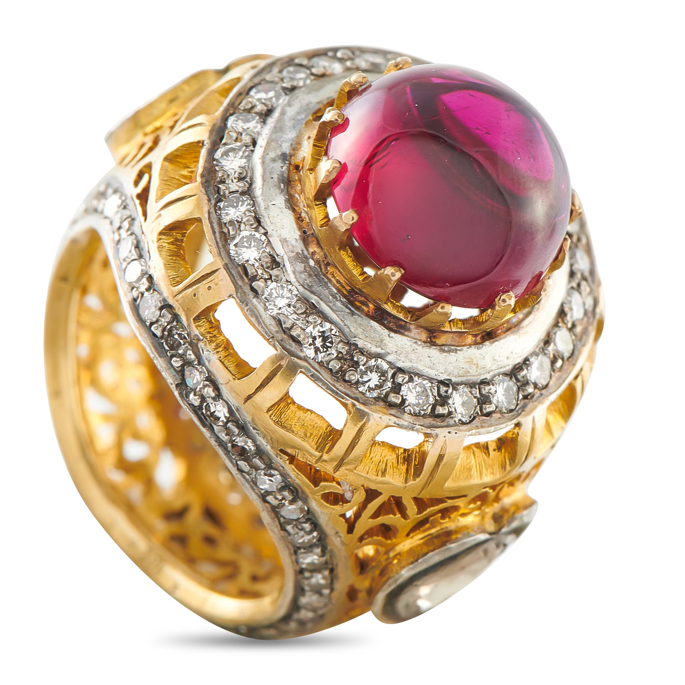14K Yellow Gold 1.0ct Diamond and Tourmaline Ring