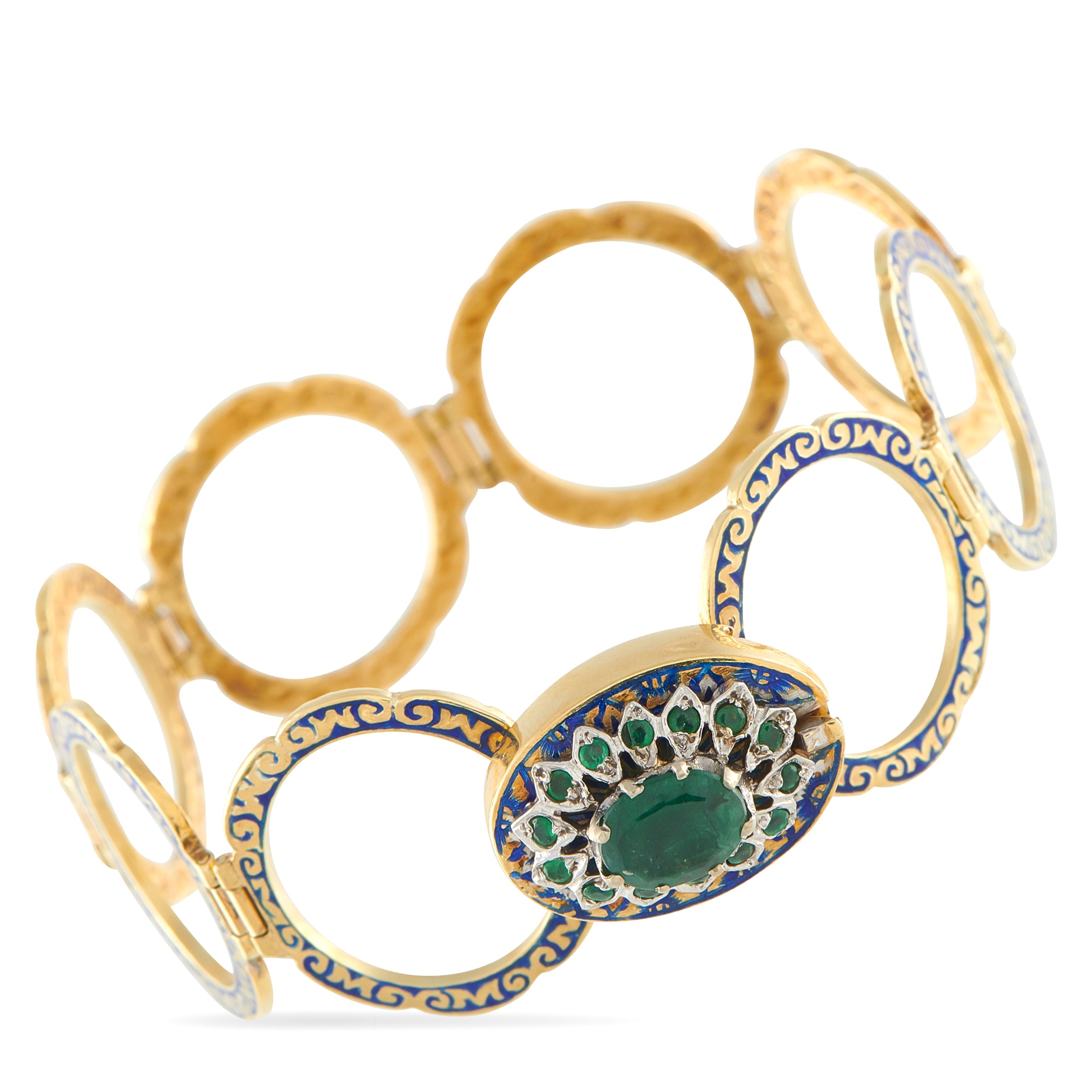 14K Yellow Gold Emerald and Enamel Bracelet