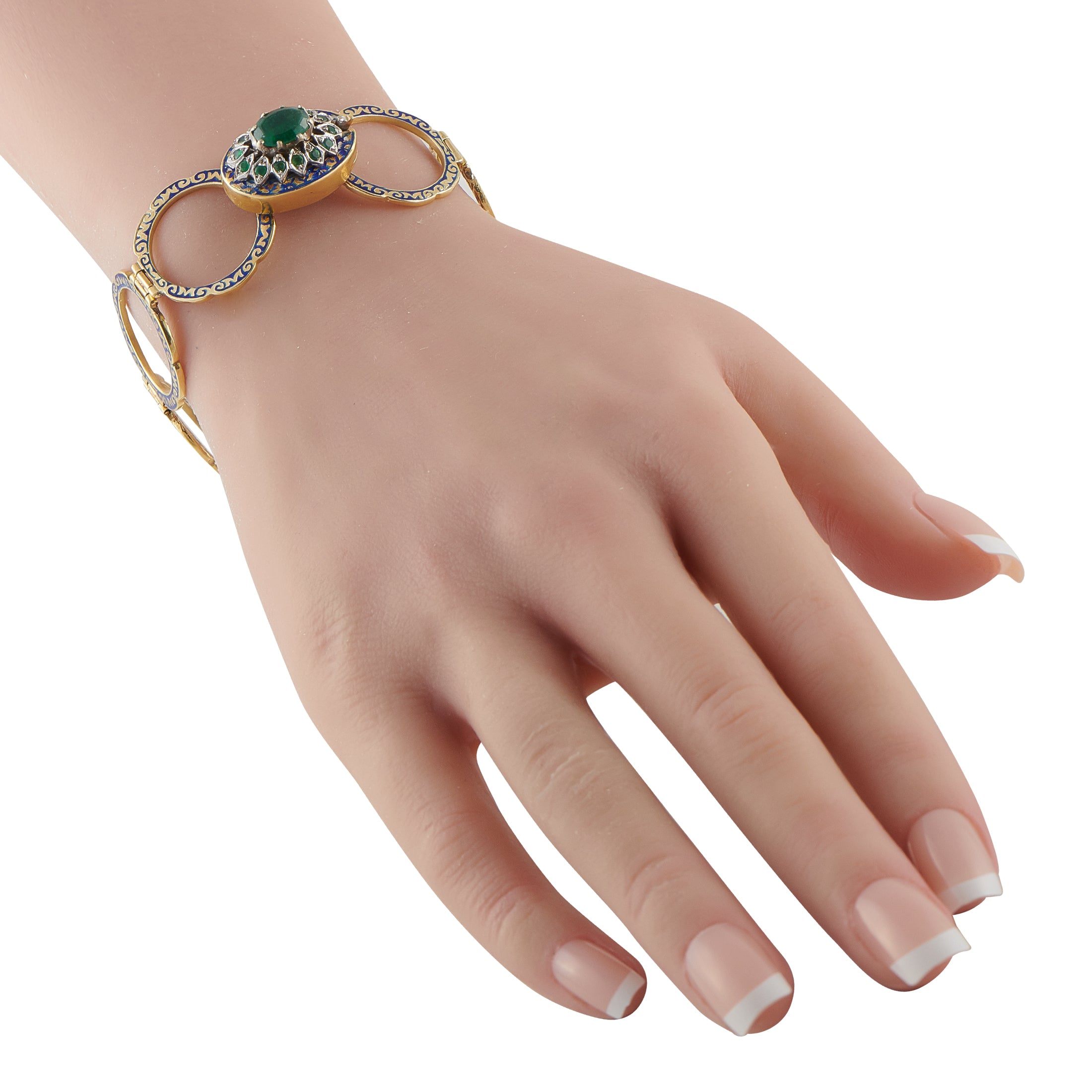 14K Yellow Gold Emerald and Enamel Bracelet
