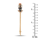 Gold enamel stick pin with multicolor face and orange crown, long pin