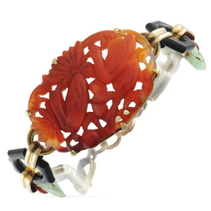 Vintage 14K Yellow Gold Carved Jade Bracelet
