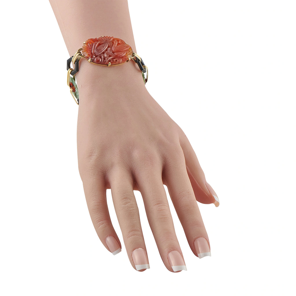 Vintage 14K Yellow Gold Carved Jade Bracelet