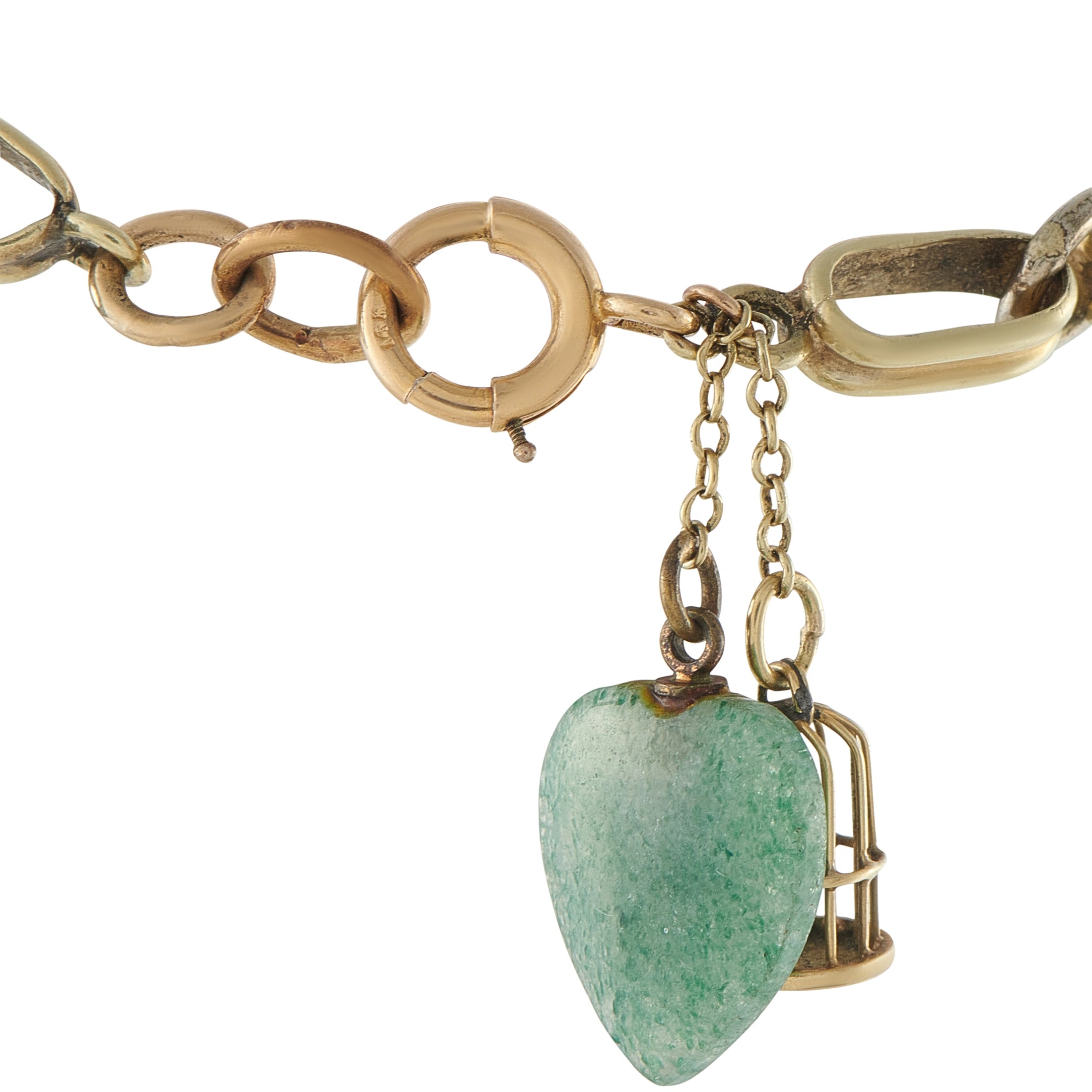 Vintage 14K Yellow Gold Carved Jade Bracelet