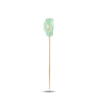 Gold stick pin with pale green jade flower top and light pearl center