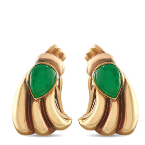 14K Yellow Gold Jade Retro Earrings