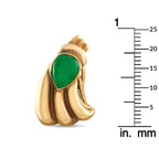 14k yellow gold jade retro earrings with green teardrop stone, rounded scalloped frame