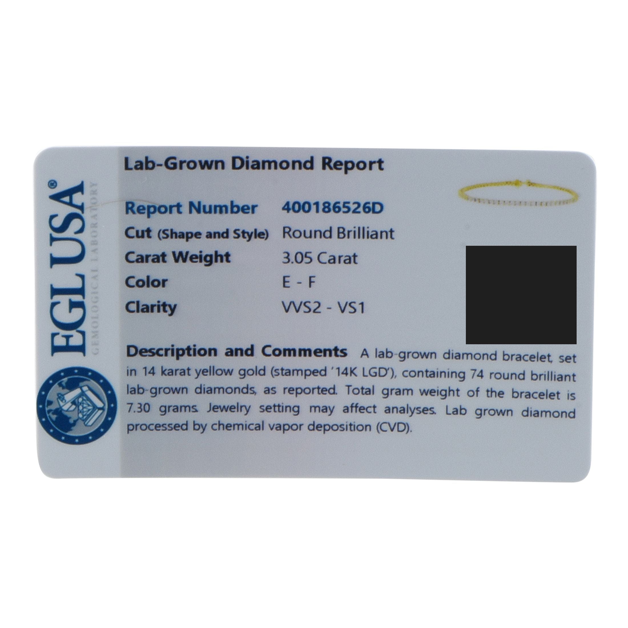 Exclusive 14K Yellow Gold 3.05ct Lab-Grown Diamond Tennis Bracelet