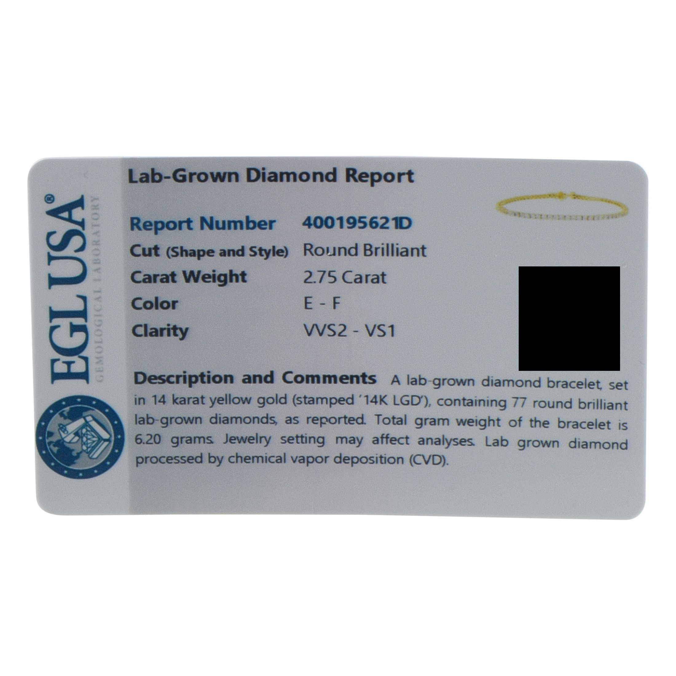 Exclusive 14K Yellow Gold 2.75ct Lab-Grown Diamond Tennis Bracelet