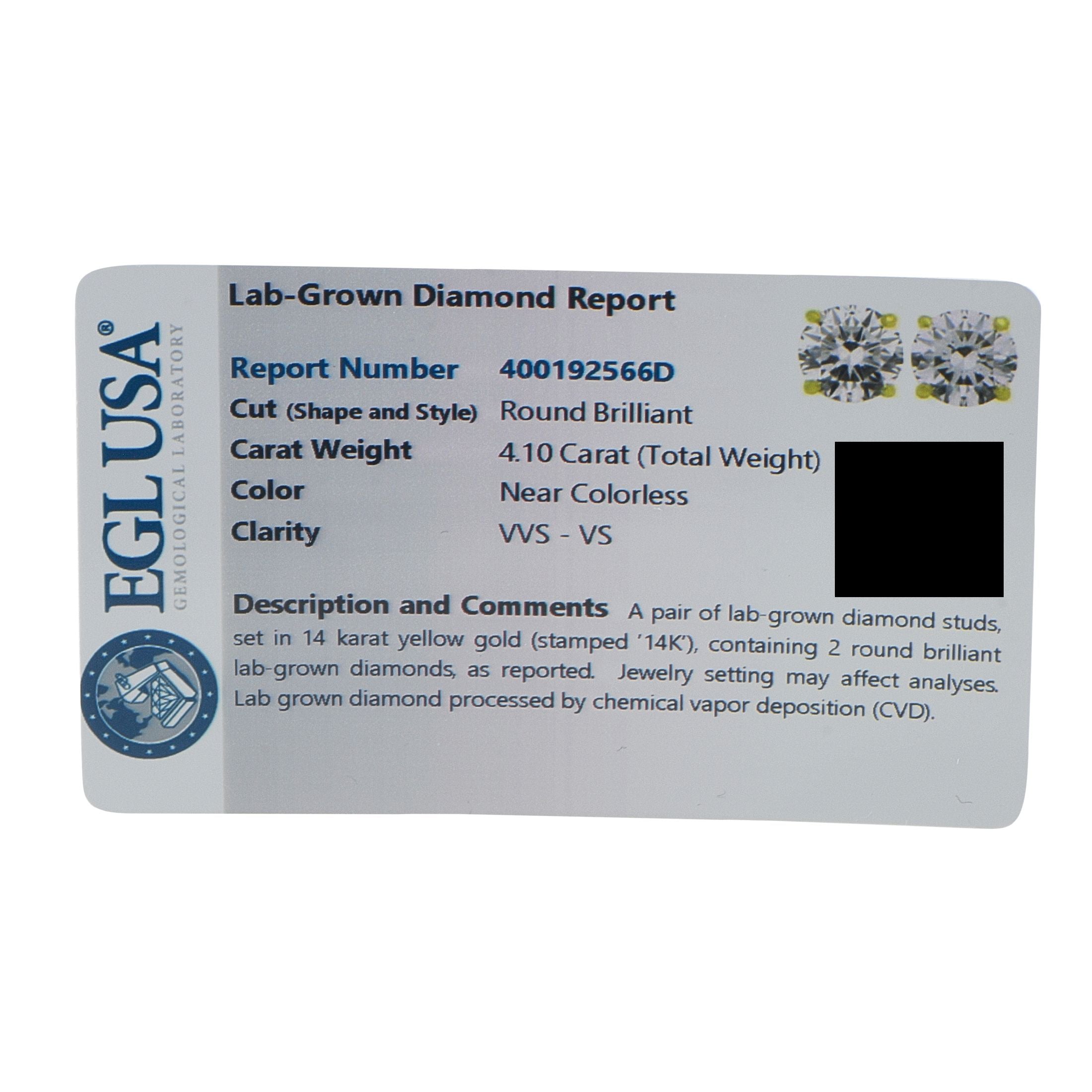 Exclusive 14K Yellow Gold 4.10 ct Lab-Grown Diamond Stud Earrings