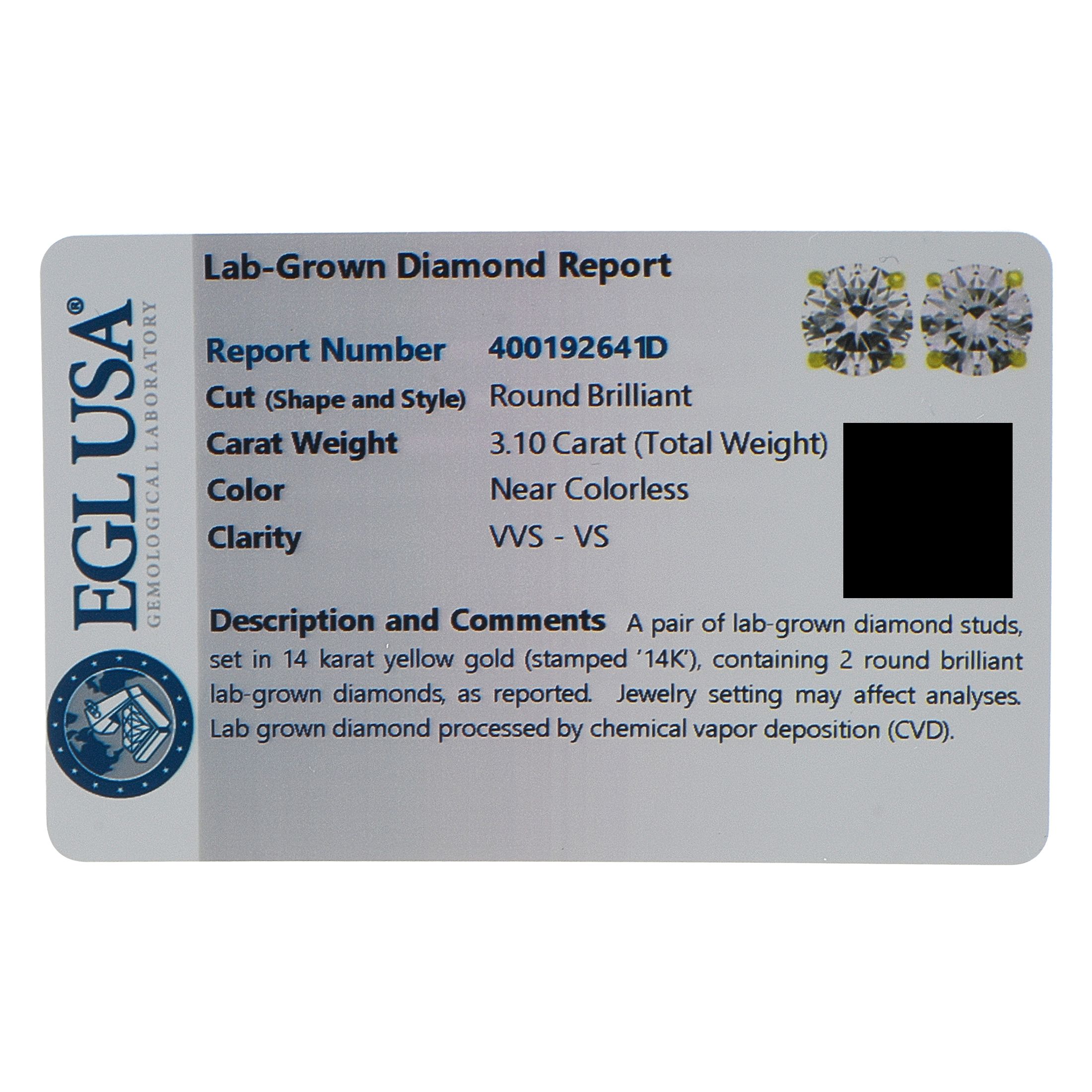 Exclusive 14K Yellow Gold 3.10ct Lab-Grown Diamond Stud Earrings