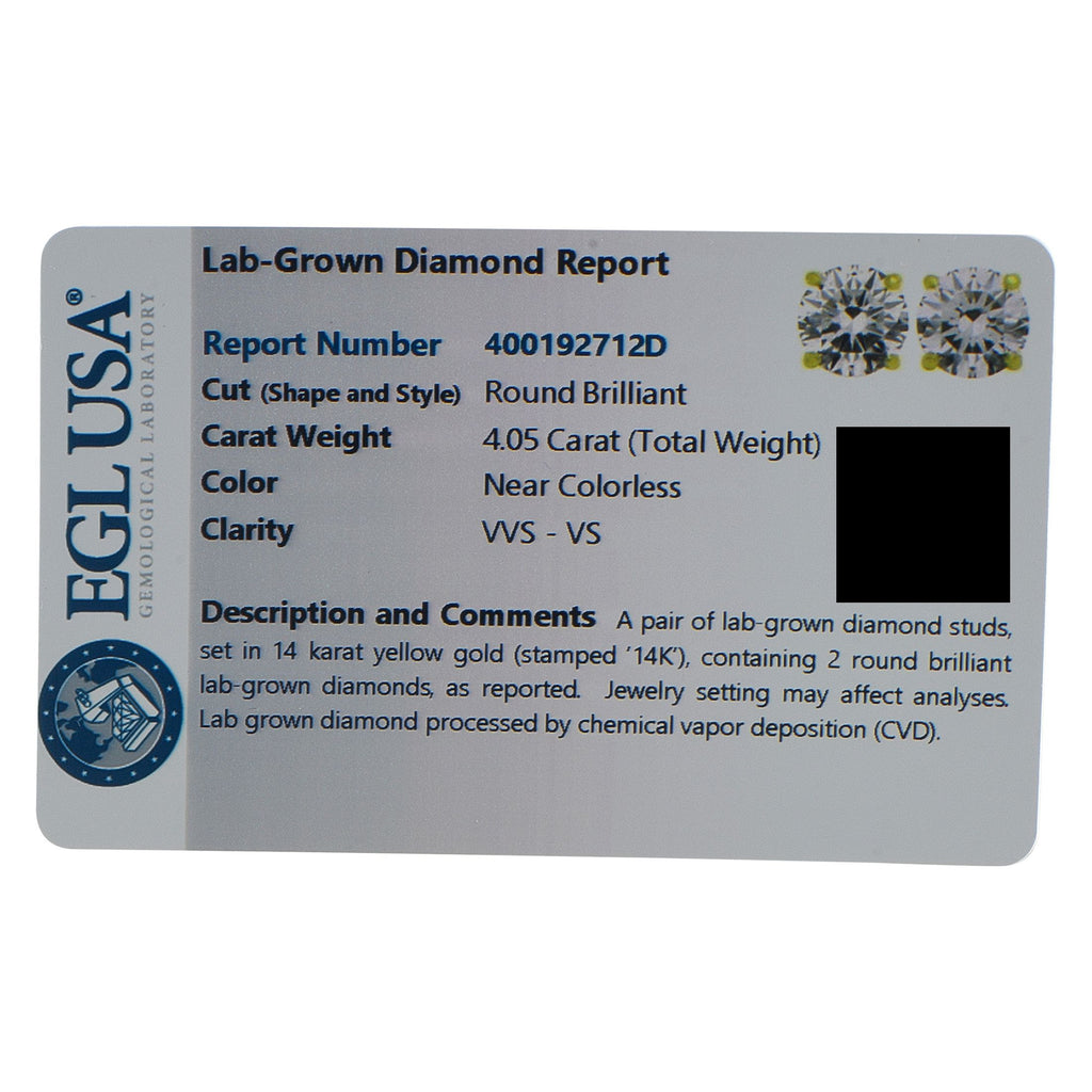 Exclusive 14K Yellow Gold 4.05ct Lab-Grown Diamond Stud Earrings