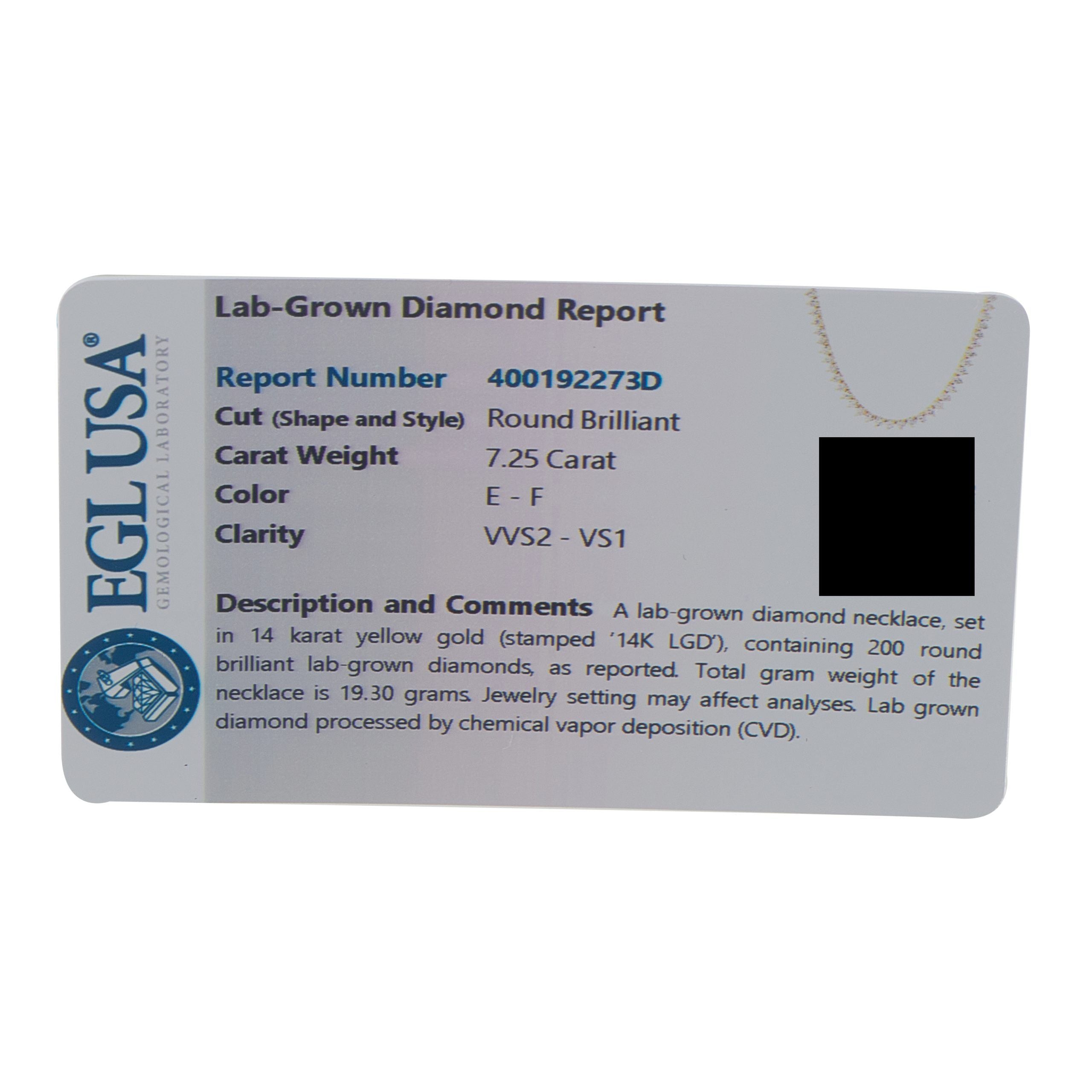 Exclusive 14K Yellow Gold 7.25ct Lab-Grown Diamond Tennis Necklace