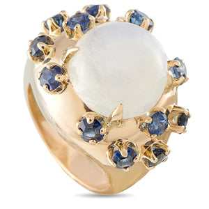 14K Yellow Gold Moonstone and Sapphire Ring