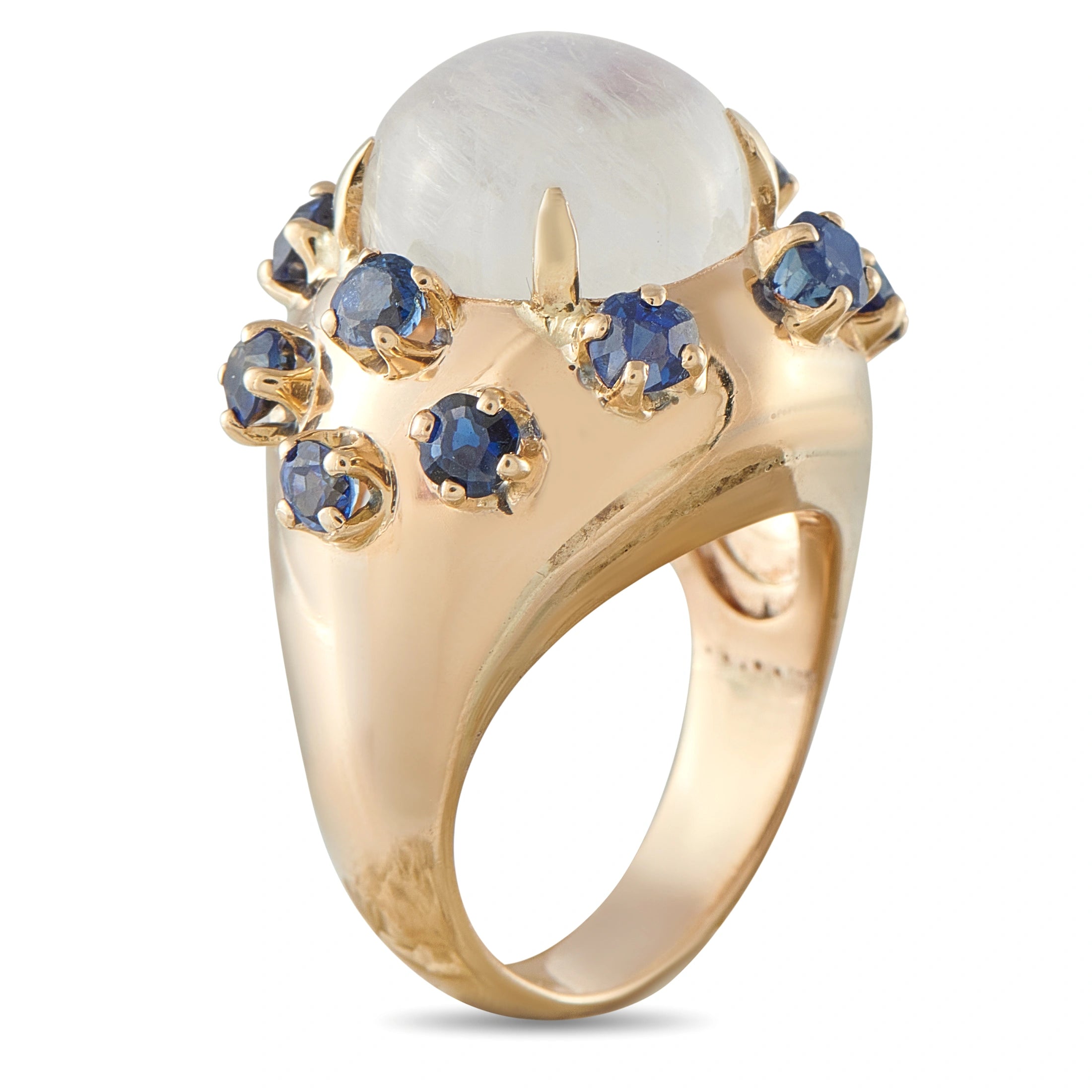 14K Yellow Gold Moonstone and Sapphire Ring